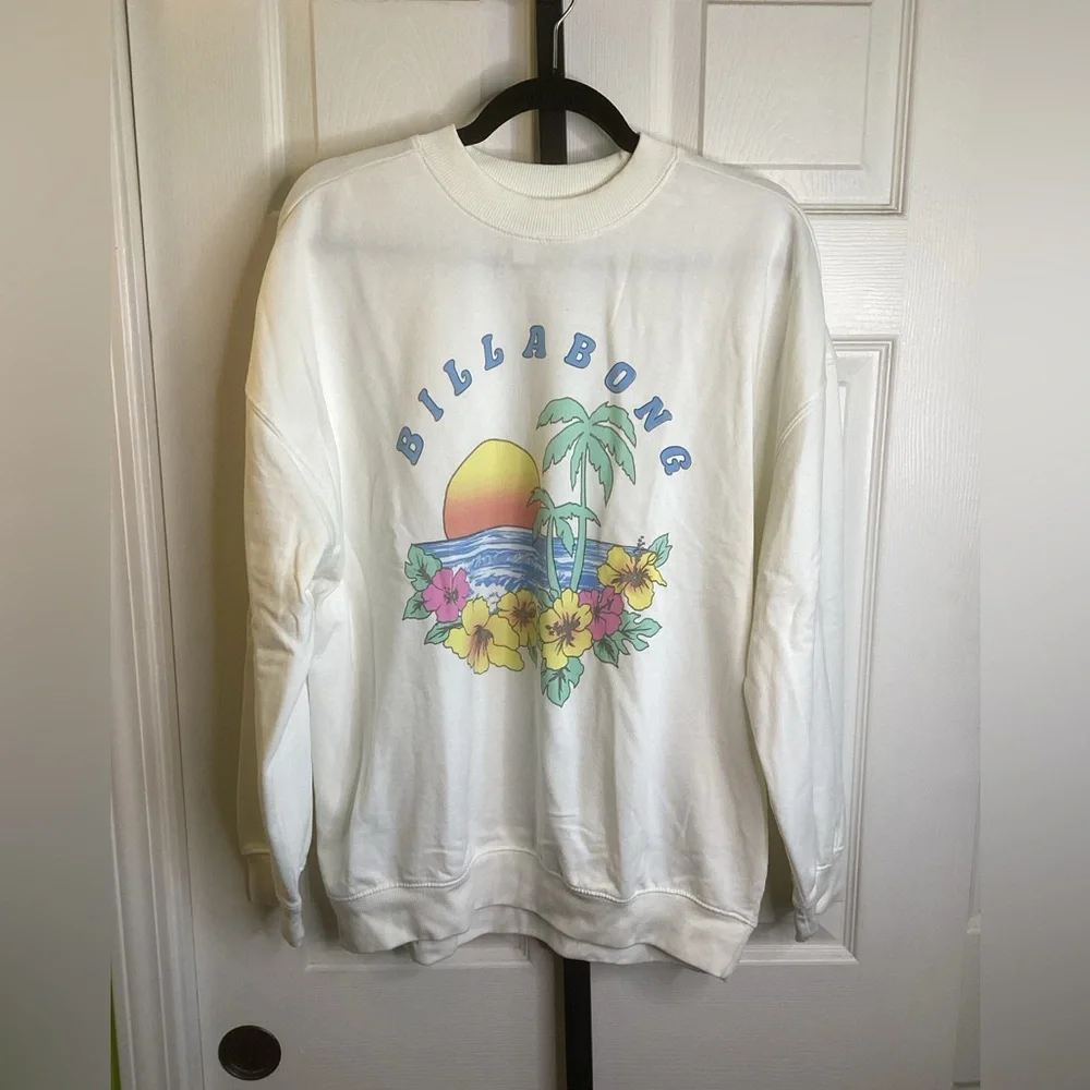 Billabong Cream Graphic Crewneck Sweater, size Medium - Picture 1 of 3